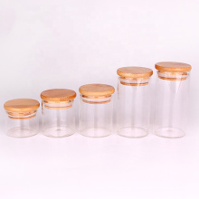 Wholesale Eco Friendly 50ml 80ml 100ml 150ml 200ml Borosilicate Glass Storage Jars With bamboo Lid Food Kitchen Glass Jar